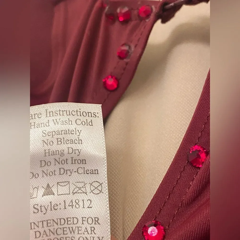 Weissman dance costume burgundy Long Sleeve Crossover Leotard 14812 LC child